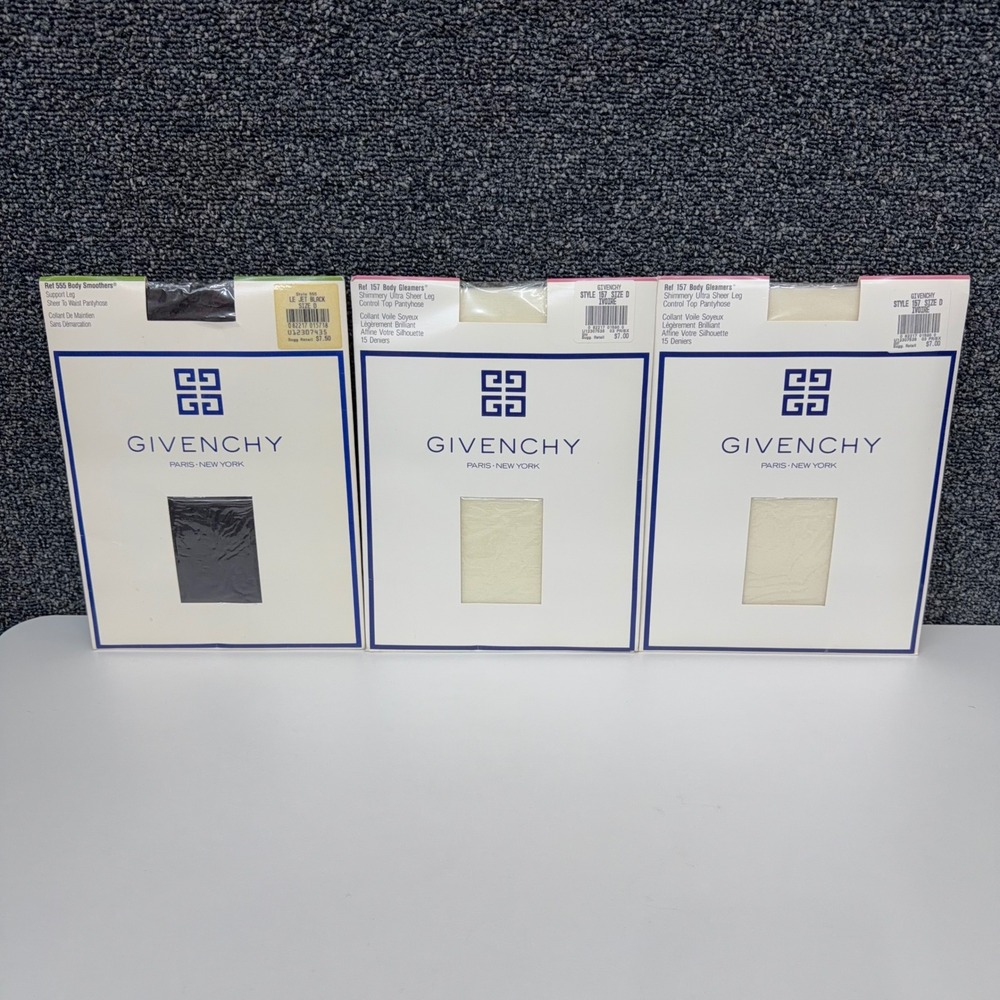 Vtg Givenchy Pantyhose Lot 3 Pairs Body Gleamers Smoothers Size D‎ Black Ivory